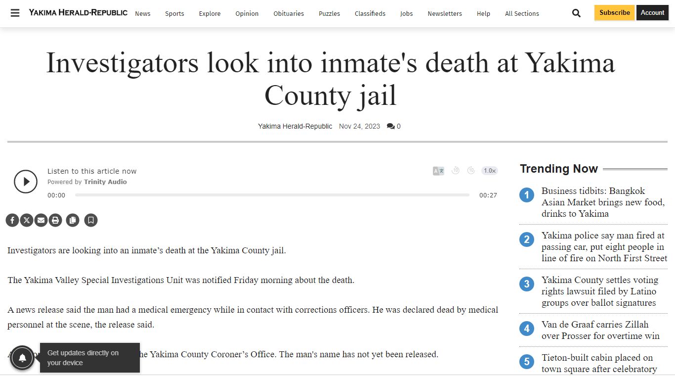 Investigators look into inmate's death at Yakima County jail